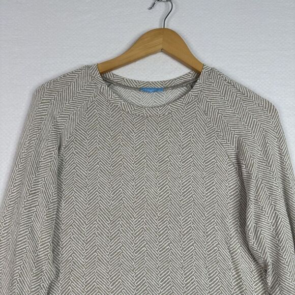 J. McLaughlin Jana Womens Top Large Beige Long Sleeve Geometric Knit Crew Neck‎ - Picture 3 of 10